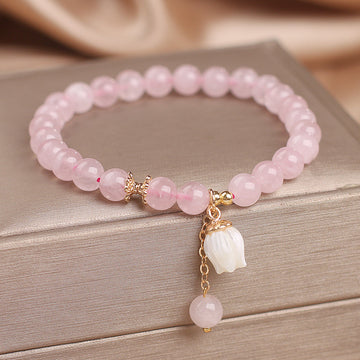Pink Jade Lotus Pendant bracelet - Fitlab