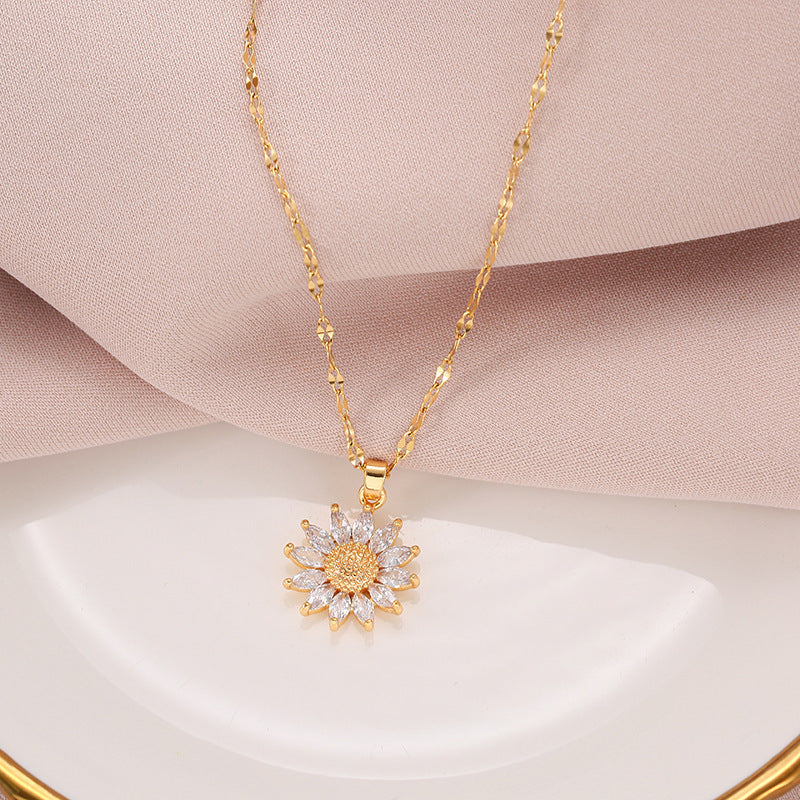 Zircon Sunflower Pendant Necklace